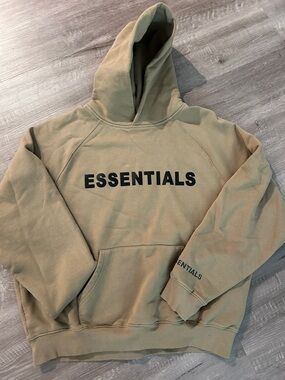 Essentials Tan Hoodie with Black ESSENTIALS Logo